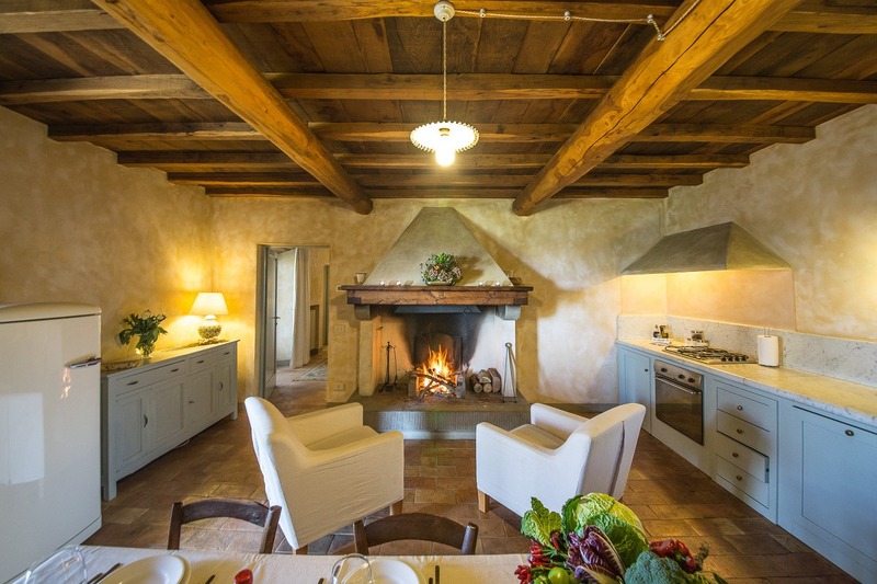 Glicine living room kitchen with fireplace